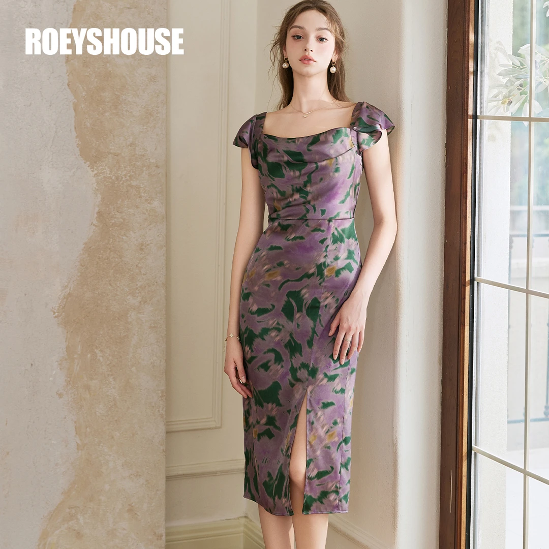 【小云总专享】罗衣法式花色缎面连衣裙2025新款气质小飞袖裙10793