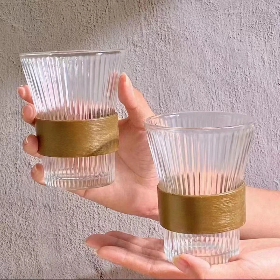 【四只装】风琴束腰玻璃杯高颜值轻奢咖啡杯饮料杯