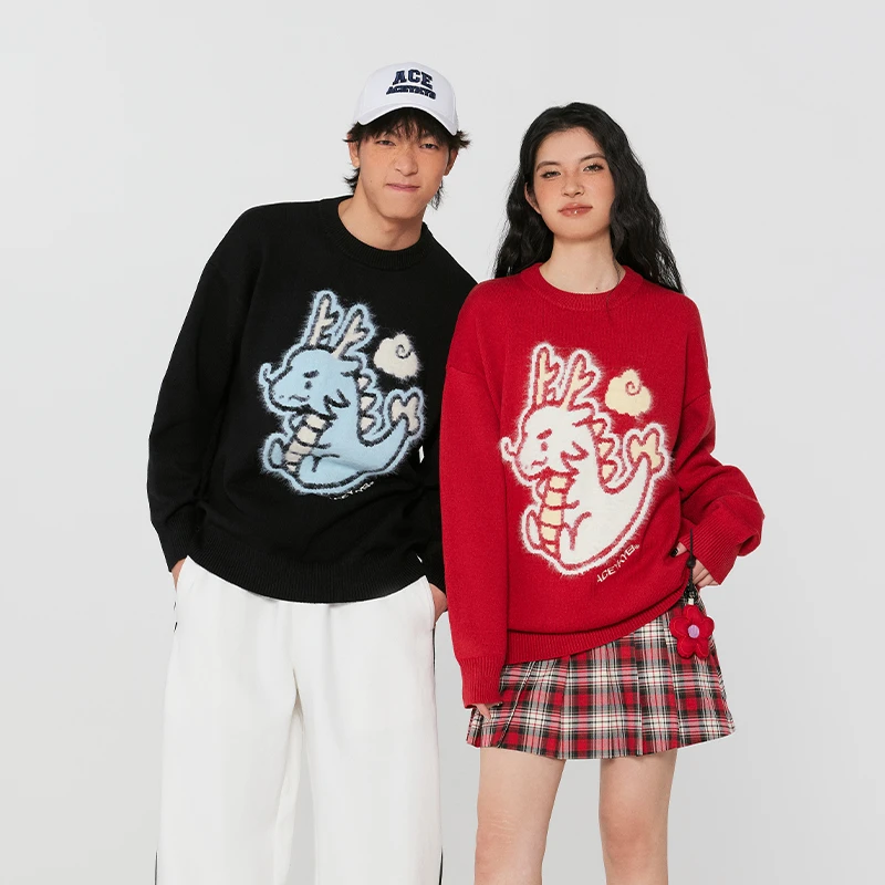 YKYB中性针织仿貂毛提花吉祥龙时尚圆领毛衣设计师新款 Y34NMS070