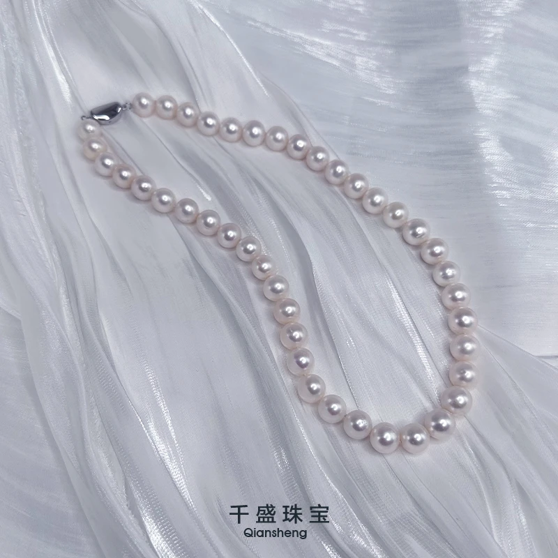 中秋大促天然淡水无核珍珠项链强光真珠7-9mm点位仙女款S925银