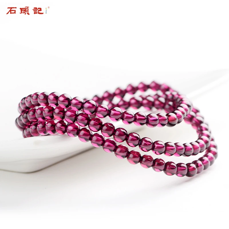 iSTONE/石头记石榴石紫牙乌手链女多圈时尚简约手串酒红色珠珠