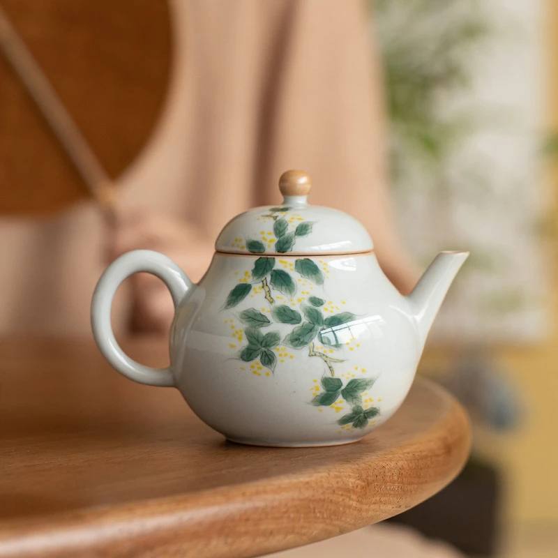 陶瓷手绘茶壶禅意过滤泡茶器复古小号功夫茶具单壶手抓壶梨壶桂花