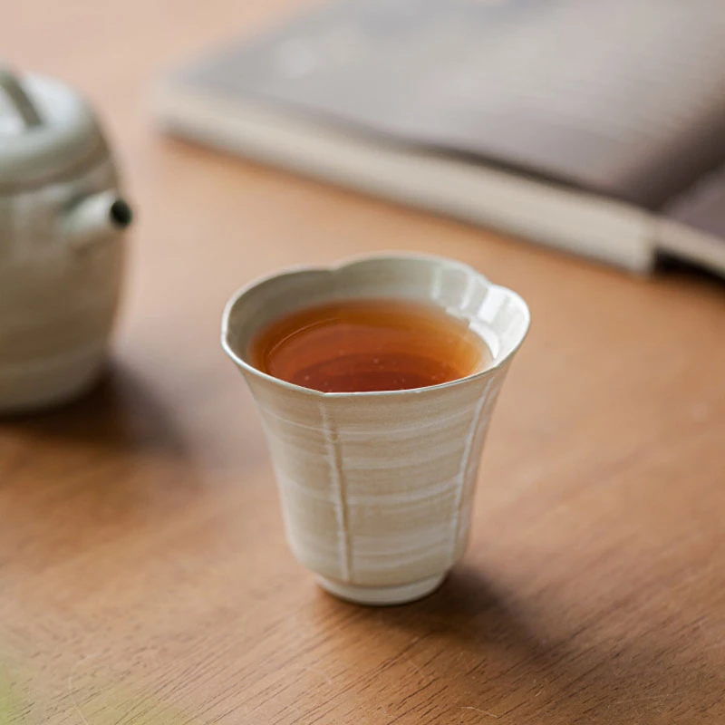 日式粉引茶杯主人杯手工陶瓷品茗杯复古茶碗茶盏功夫茶具芝弥杯