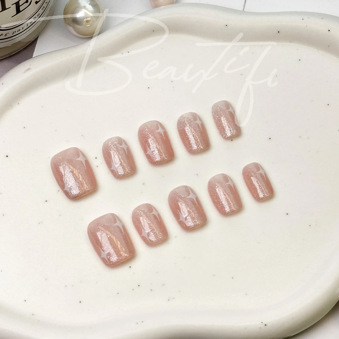 【草莓冰沙】甲上飞舞气质学生款粉色百搭ins风纯手绘穿戴甲BSX282