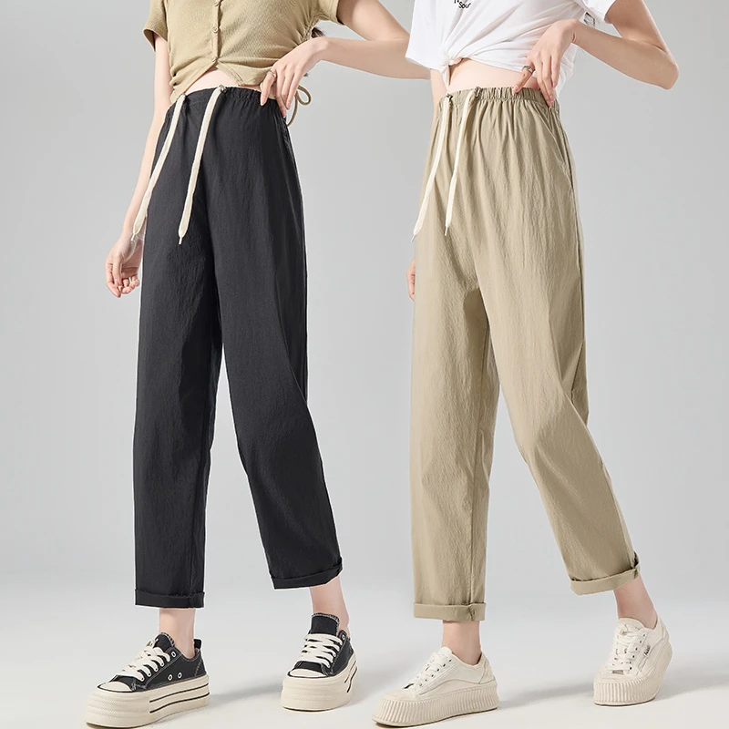 孕妇裤夏季薄款2024新款无托腹抽绳款直筒裤小个子垂感百搭高腰裤