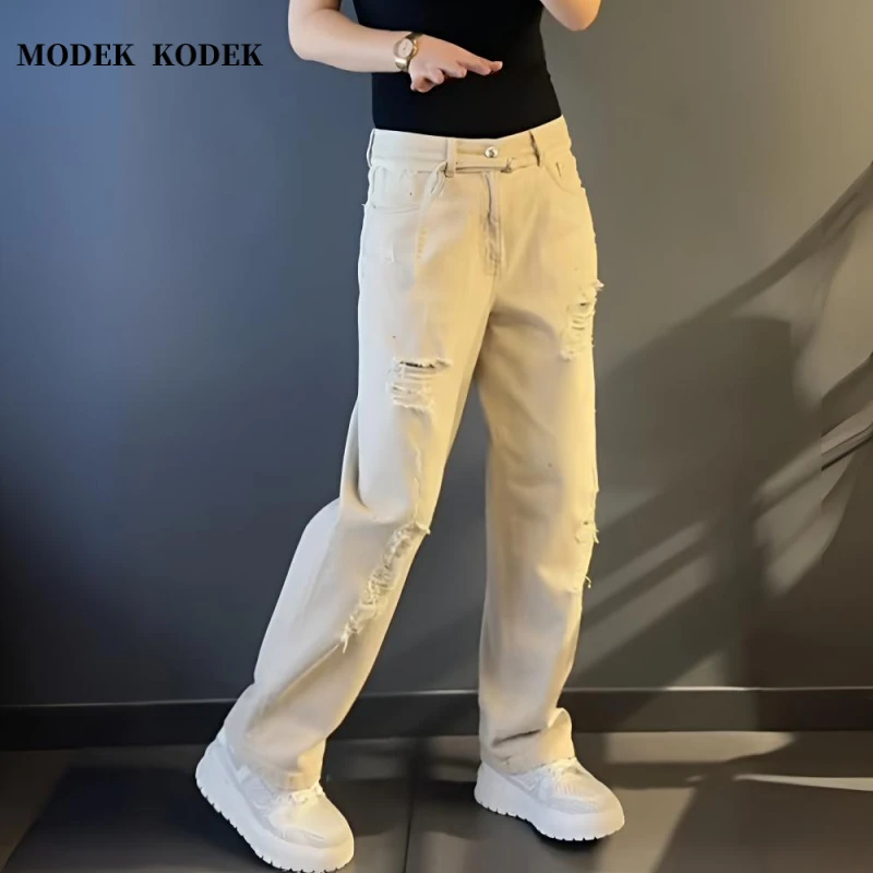 MODEK KODEK新款潮流男装破洞牛仔裤爆款高级感直筒男士休闲长裤