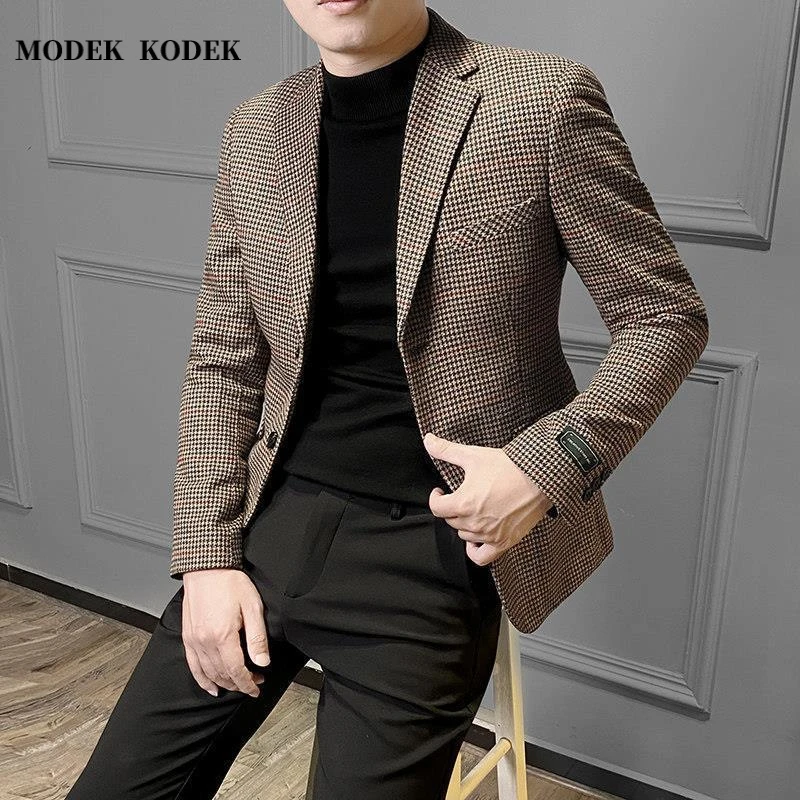 MODEK KODEK高级感时尚男士长袖西装服秋季潮流修身休闲男外套