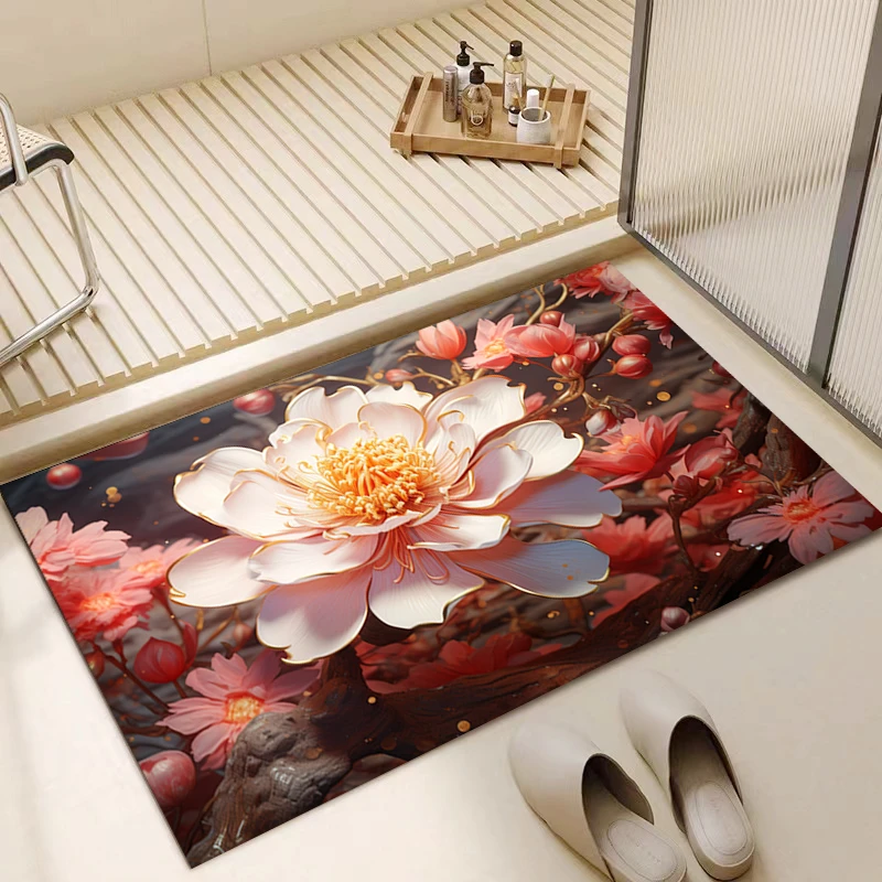 多色富贵花软硅藻泥吸水垫浴室地垫卫生间门口防滑速干脚踩家用垫