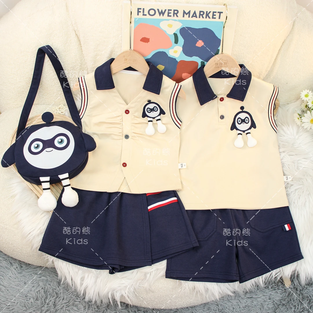 儿童夏装套装2024男童女童韩版时尚休闲夏季卡通两件套D2S3-204