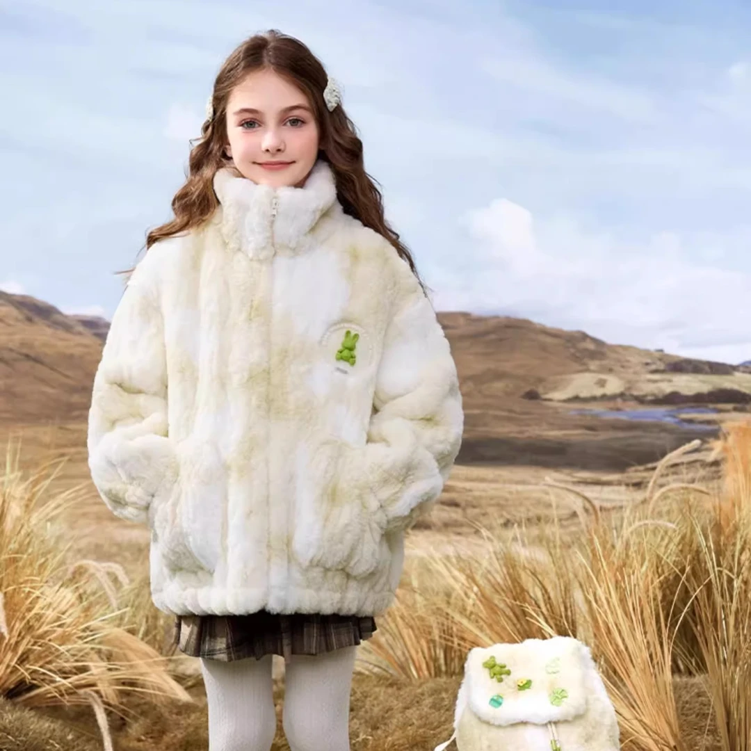 女童立领加厚毛绒外套24秋冬新款儿童仿羊羔绒皮毛一体大衣4031