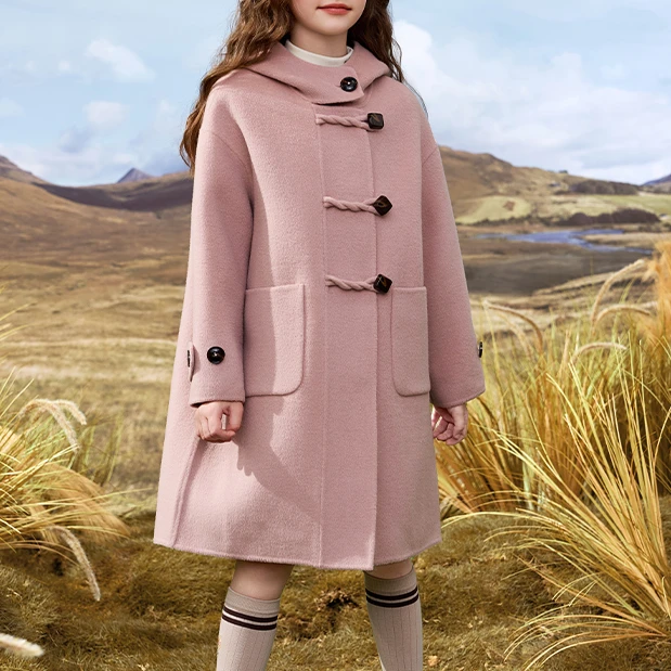 女童学院风双面全羊毛大衣24秋冬新款大童中长款羊毛外套儿童4017