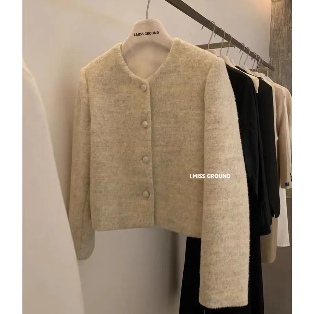 上衣开衫小香风短款圆领长袖女装百搭时尚气质