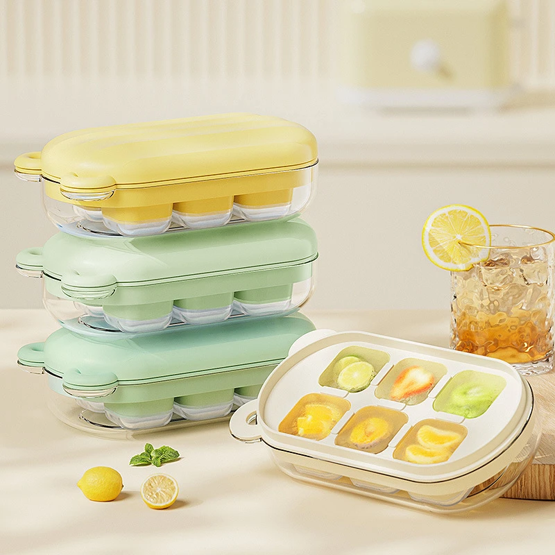 小熊按压冰格冰块DIY模具迷你6格按压制冰盒家用厨房带盖储冰盒