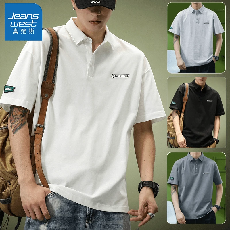 Jeanswest/真维斯重磅260g短袖男士夏季款宽松冰丝美式Polo衫