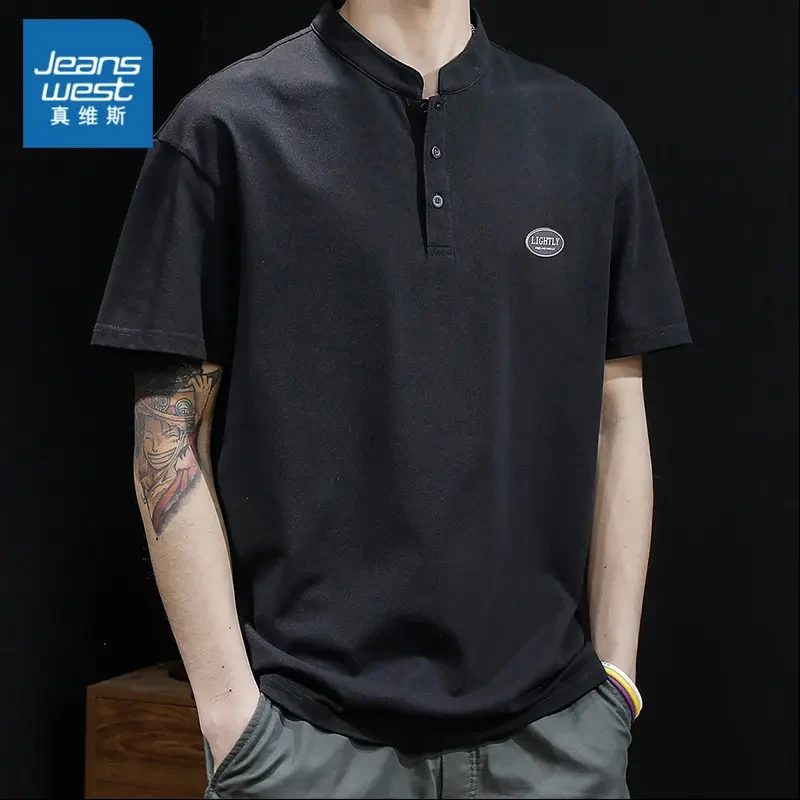 Jeanswest/真维斯夏季Polo衫男短袖T恤男士潮流宽松百搭半袖上衣