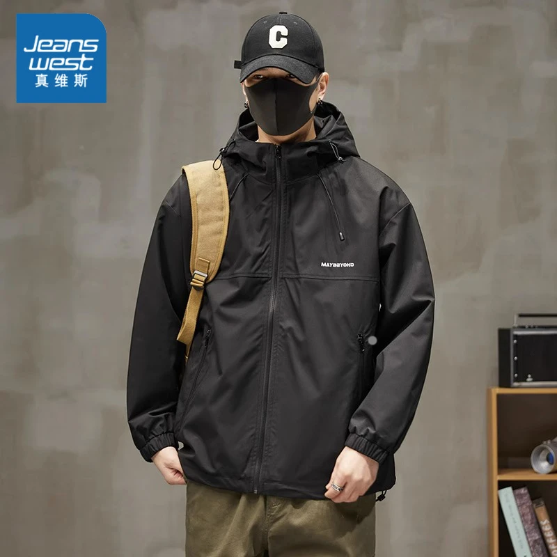 Jeanswest/真维斯冲锋衣外套男士春秋季美式潮流户外休闲工装夹克