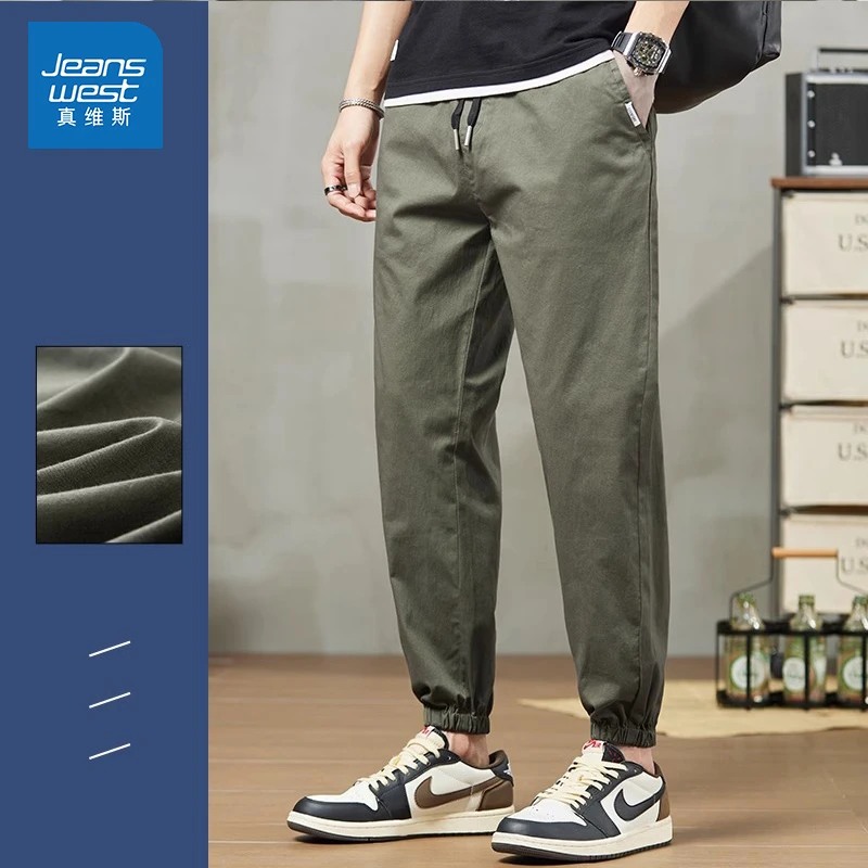 真维斯春秋美式工装裤男宽松束脚纯棉九分潮牌痞帅哈伦休闲长裤子
