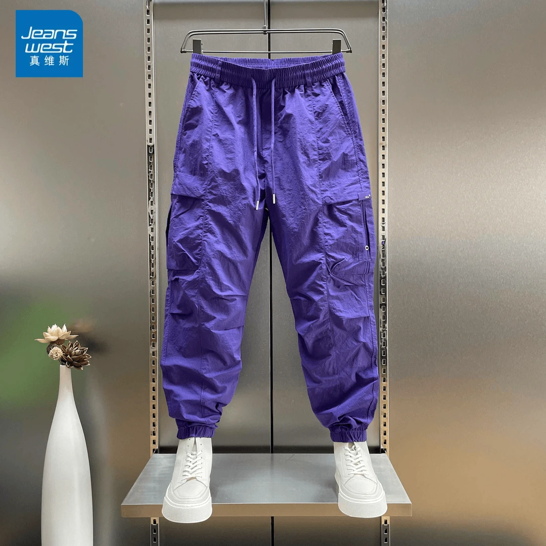 Jeanswest/真维斯夏季薄款潮冰丝速干束脚裤宽松大码工装休闲裤