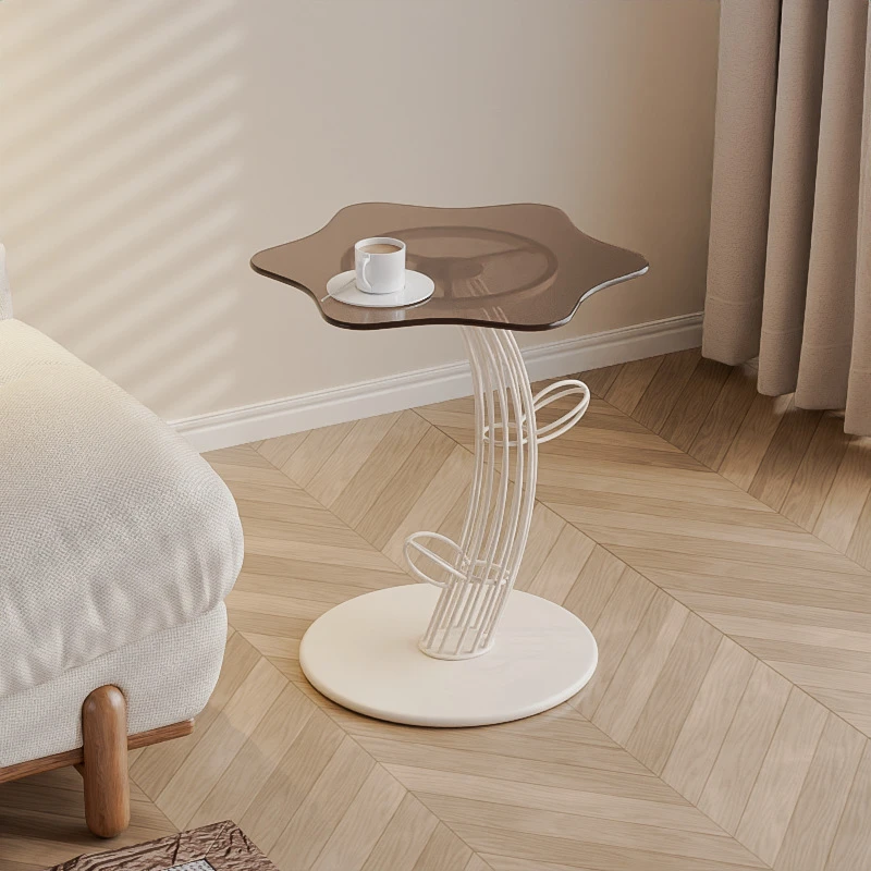 小户型奶油风铁艺仙人掌角几客厅沙发玻璃边几侘寂风创意云朵茶几