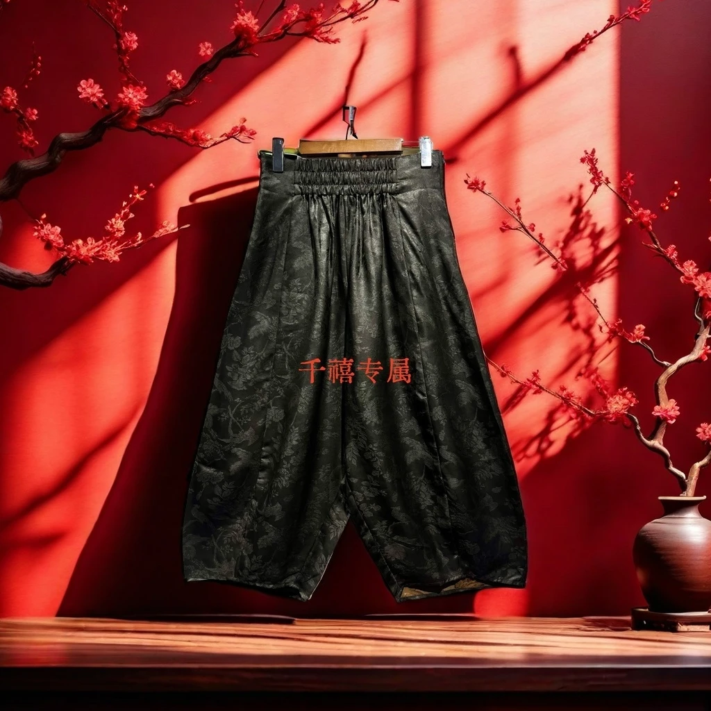 【千禧专属】358桑蚕丝香云纱时尚休闲百搭重工2024款宽松花苞裤子