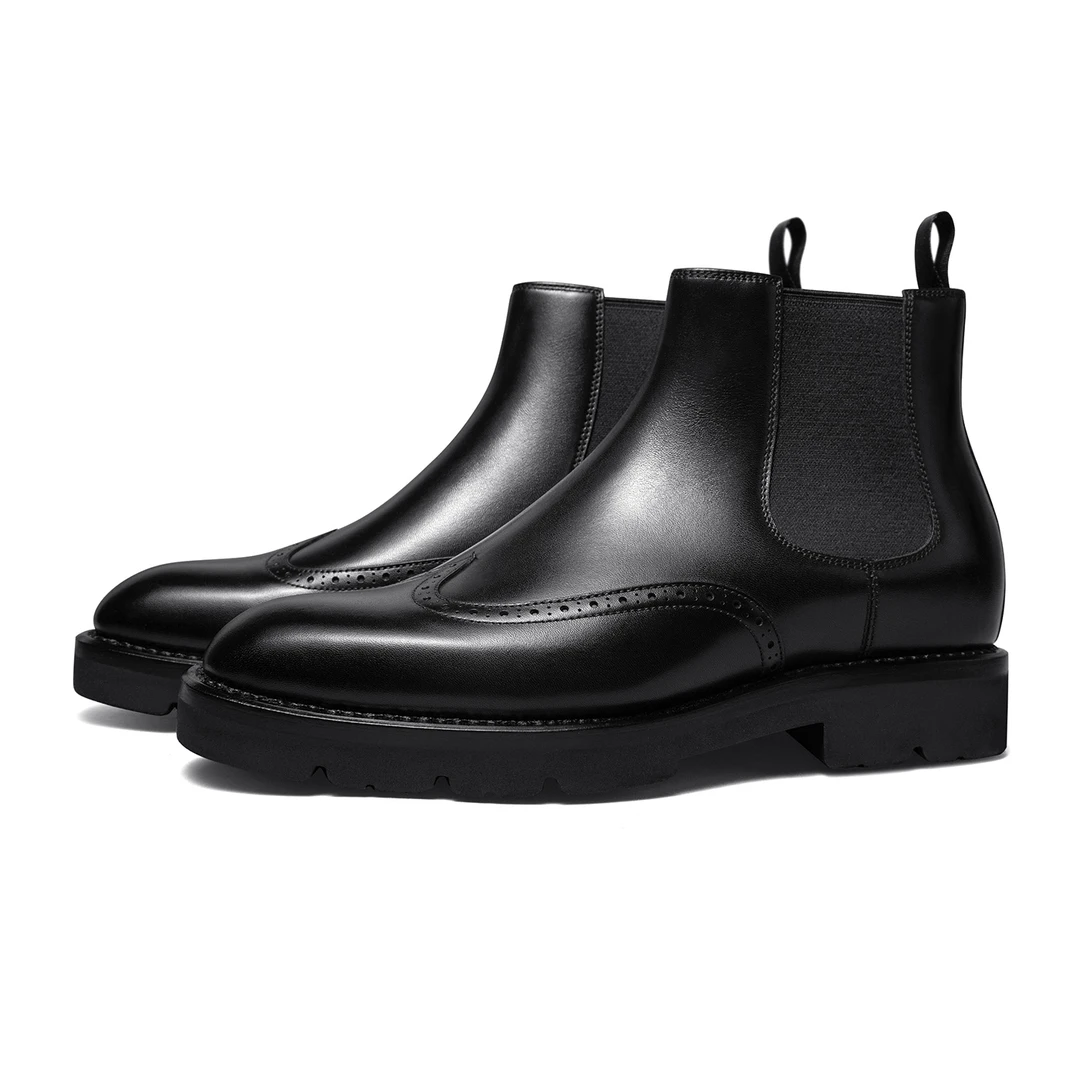 ThomWills短靴切尔西靴男真皮厚底增高马丁靴秋冬季英伦高帮皮靴
