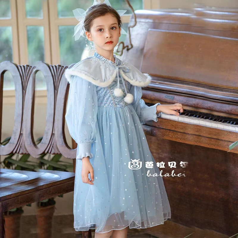 女童爱莎毛衣公主裙秋冬新款儿童冰雪奇缘连衣裙女孩网纱仙女裙子