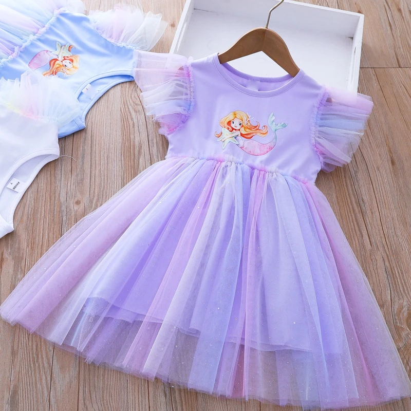女童夏季美人鱼短袖公主裙夏装新款儿童洋气纱裙子女孩薄款连衣裙