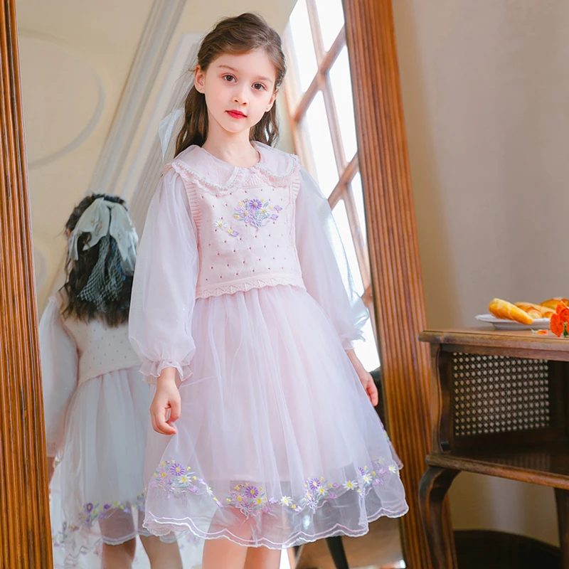 女童连衣裙两件套装裙子新款秋装洋气儿童毛衣马甲背心公主裙