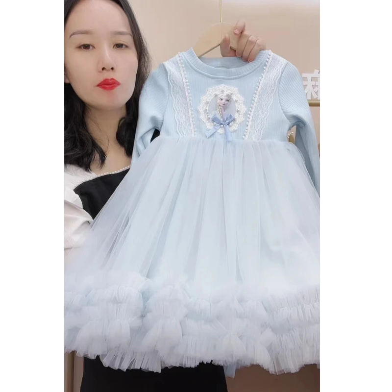女童长袖连衣裙2025新款 小女孩长袖爱莎加绒公主裙