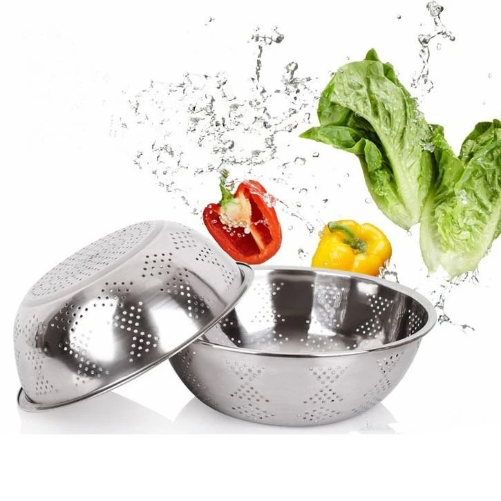 不锈钢洗菜篮大孔洗菜盆小孔米筛圆形漏盆水果篮果盆沥水盆淘米篮