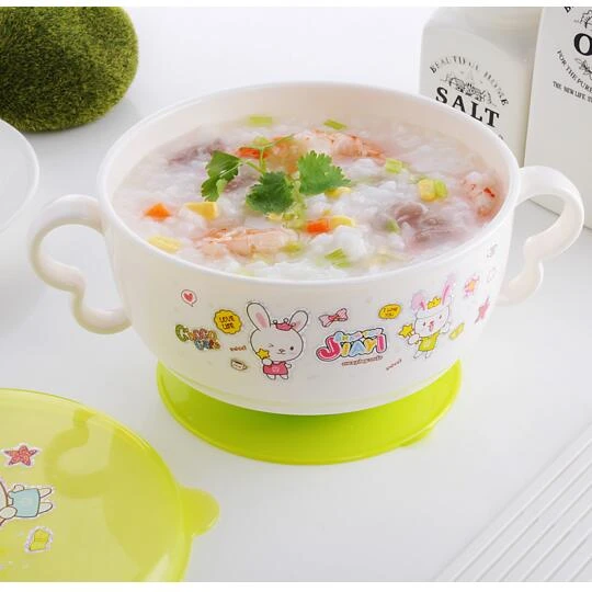 儿童餐具塑料碗宝宝辅食碗防滑餐碗防摔防打翻双耳带盖吃饭碗