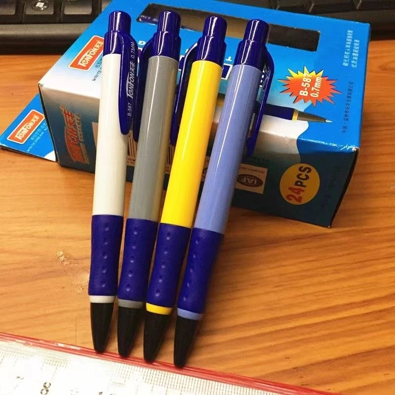 天丰587按动0.7mm圆珠笔蓝色伸缩式原子笔小学生办公用品顺滑包邮