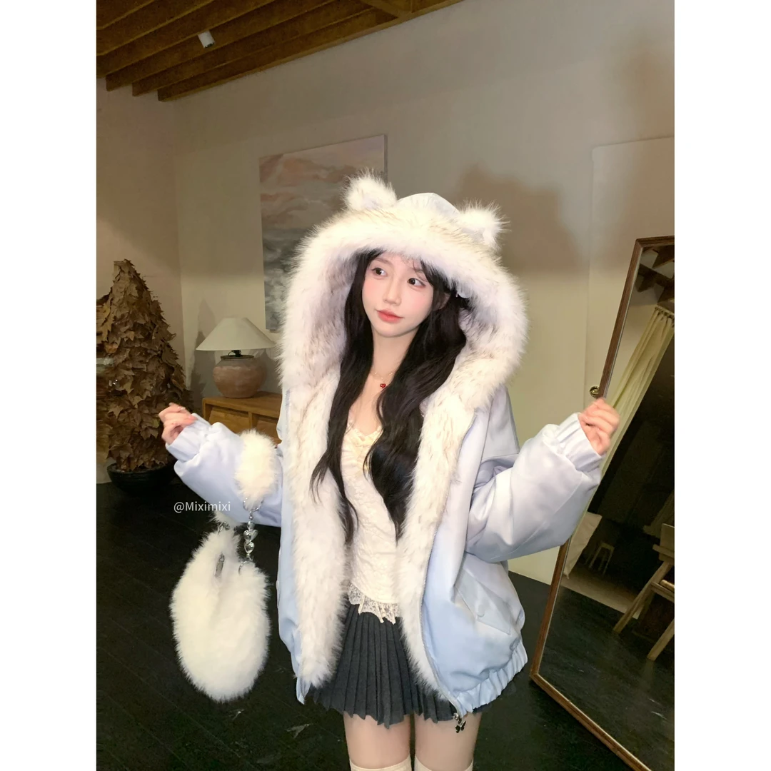 瑞茜·威瑟斯 反叛小乖2.0 冬季甜美连帽保暖两穿毛毛外套R5650Z