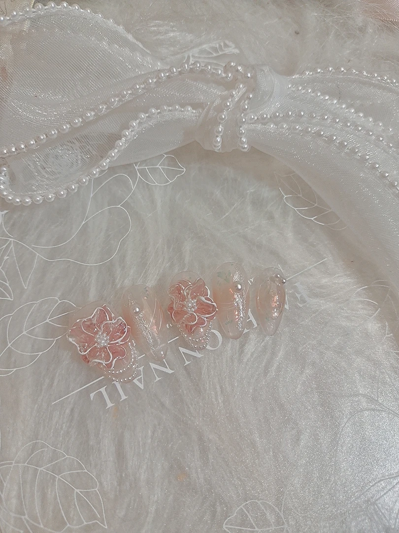 1191木木手工穿戴甲定制立体雕花美甲甜美风