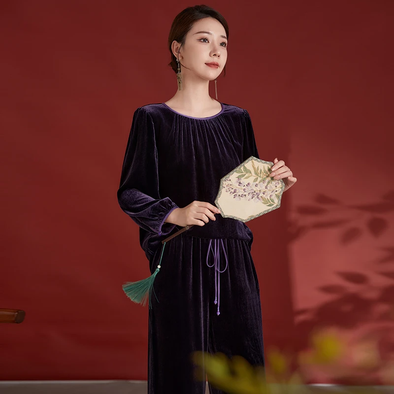 水墨佳人桑蚕丝丝绒气质女装套装12498200/42498716