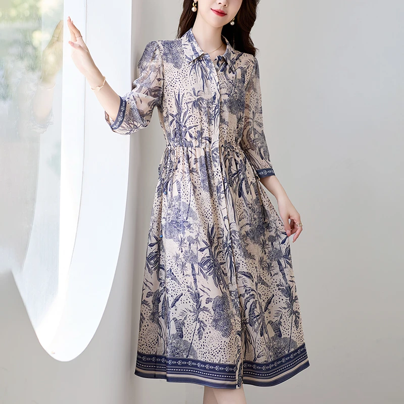 水墨佳人数码印花真丝桑蚕丝连衣裙82497788