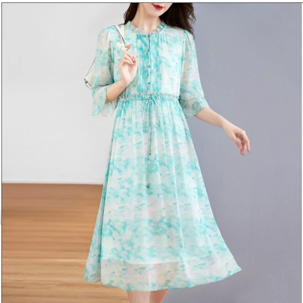 水墨佳人真丝数码印花桑蚕丝连衣裙82399551