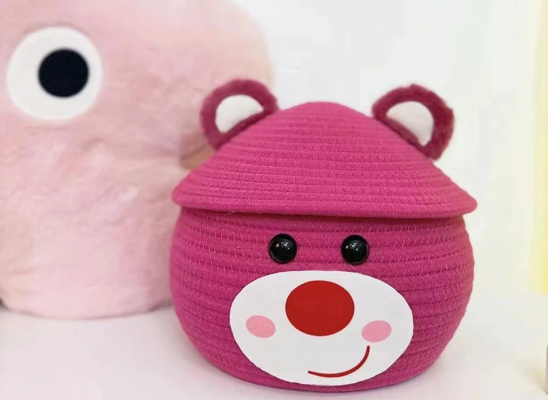 三丽鸥草莓熊圆蛋棉绳编织收纳筐手工可爱卡通收纳筐