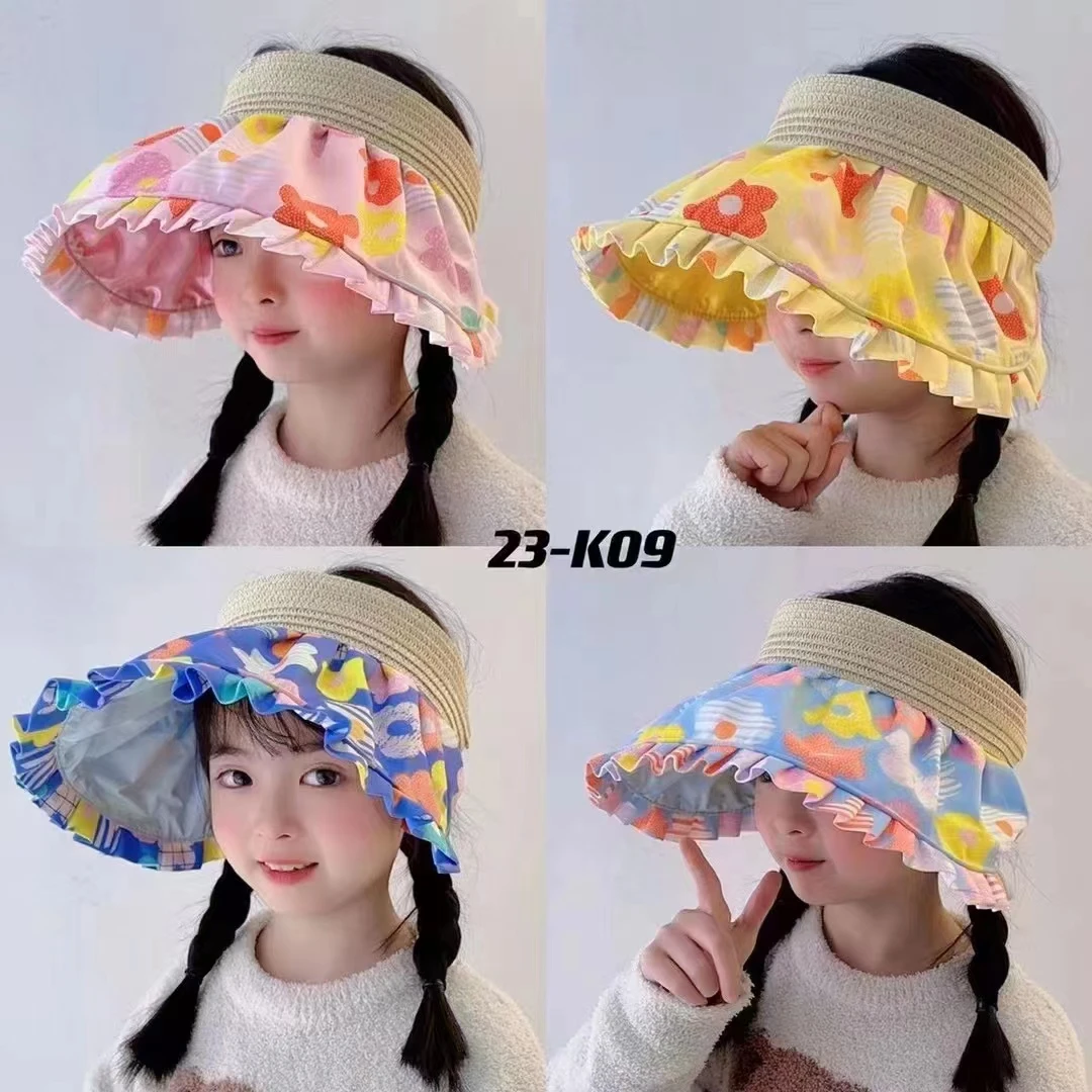 2024新款春夏季洋气儿童女孩大帽檐太阳帽空顶防紫外线帽遮阳帽