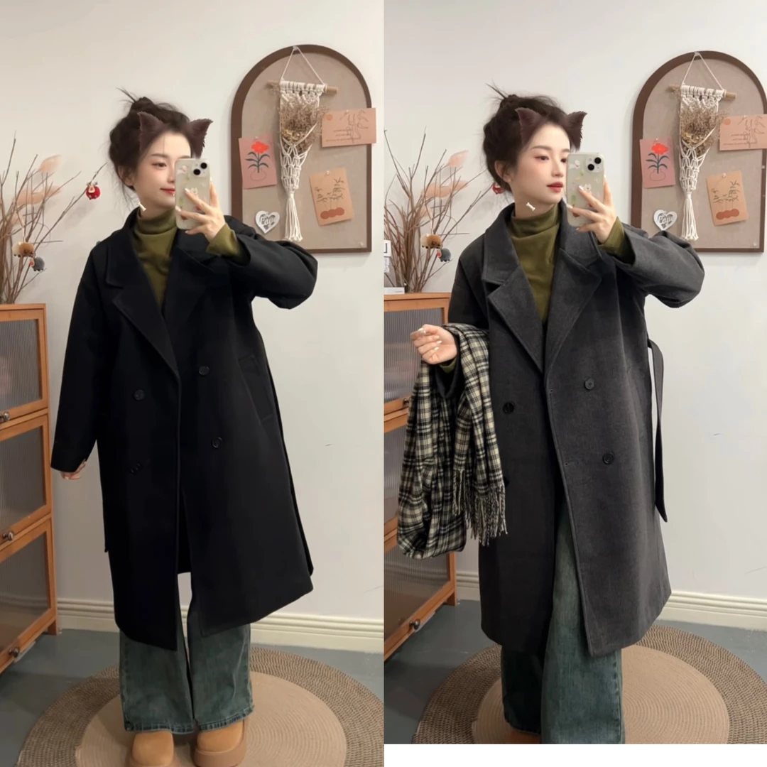 145小个子定制韩版气质夹棉呢子大衣外套