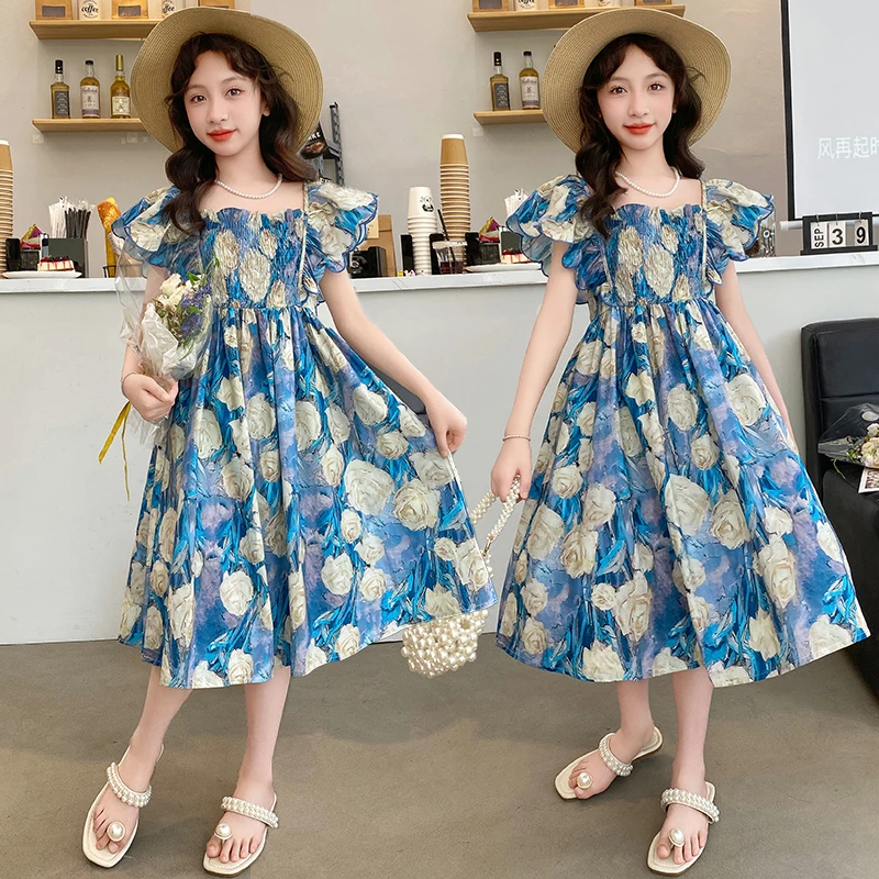 女童连衣裙夏季中大童6-12岁新款儿童洋气法式甜美风小女孩连衣裙