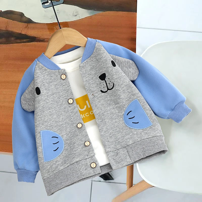 男童女童外套秋冬宝宝开衫上衣洋气加绒一体小孩薄绒童装儿童针织