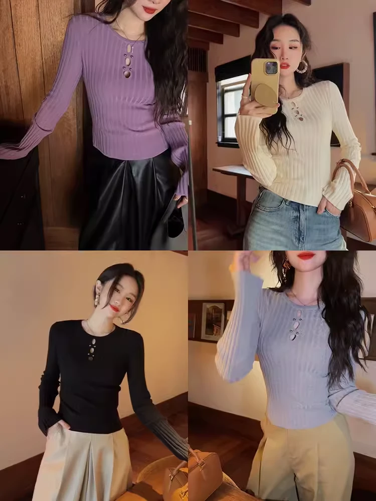 三吉黑花【暮染挽歌】气质显瘦镂空针织衫