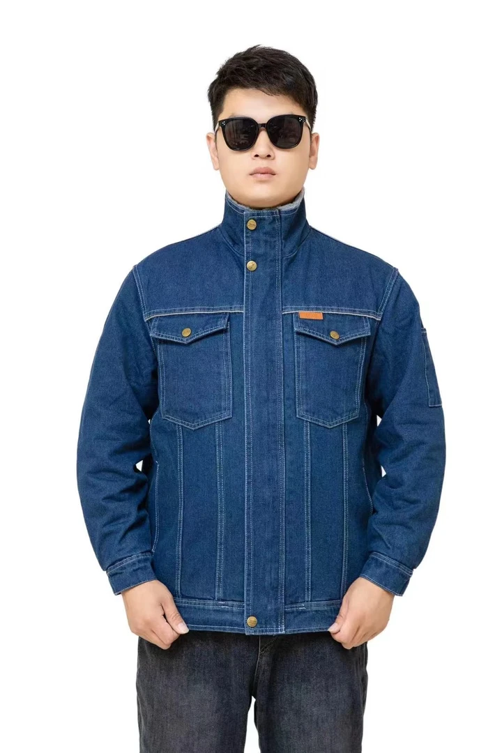 加绒牛仔棉服外套工作服上衣保暖耐磨抗火花电焊服车间工厂劳保服