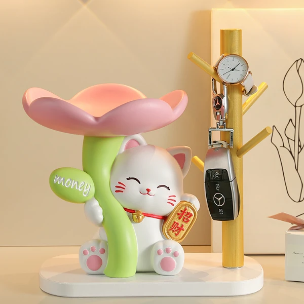 奶油风入户玄关招财猫钥匙收纳摆件家居客厅电视柜乔迁之喜装饰品