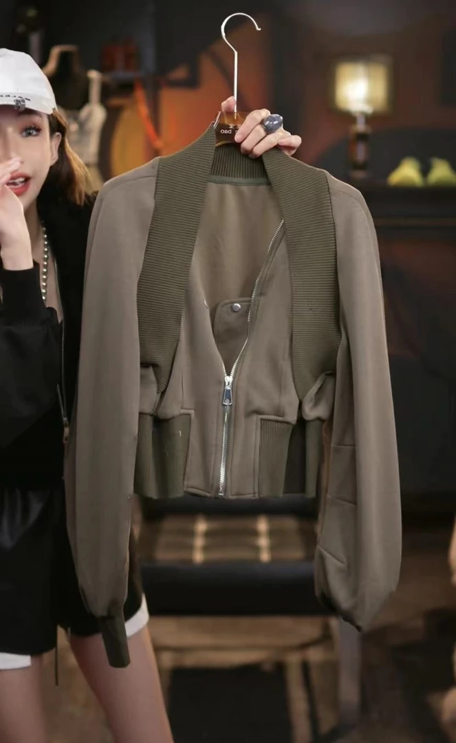 韩版2024早秋新款设计感小众拉链拼接修身显瘦短外套女