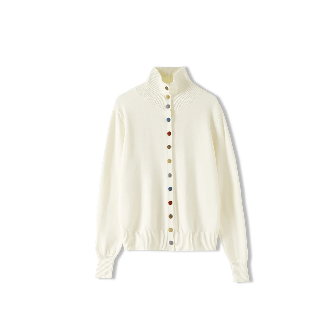 【晓璇专属】ZHUHE祝赫-高领彩扣针织衫时尚宽松百搭小外套4S575