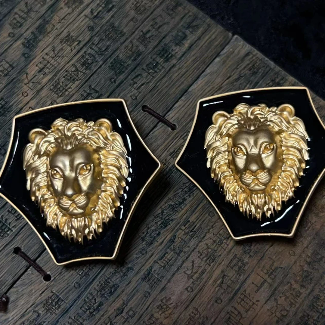 铜合金耳饰 铜合金中古风vintage狮子头耳夹复古黑色金色