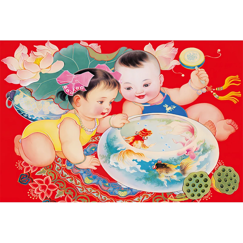 年画娃娃可爱龙凤宝宝画新款卧室贴画漂亮高清海报画婴儿画报贴