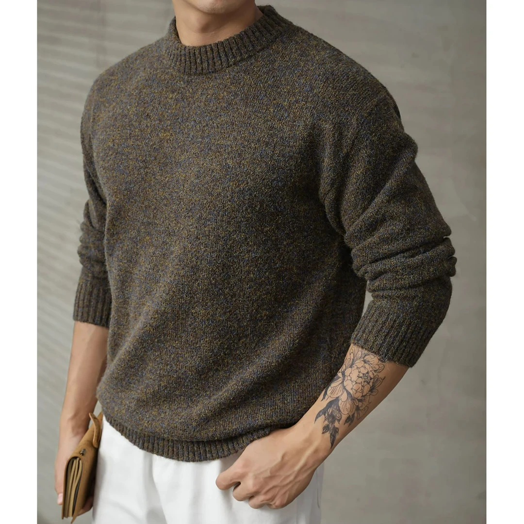 奥兰德保罗磨毛针织衫保暖慵懒风复古花色毛衣潮流高级感套头毛衫